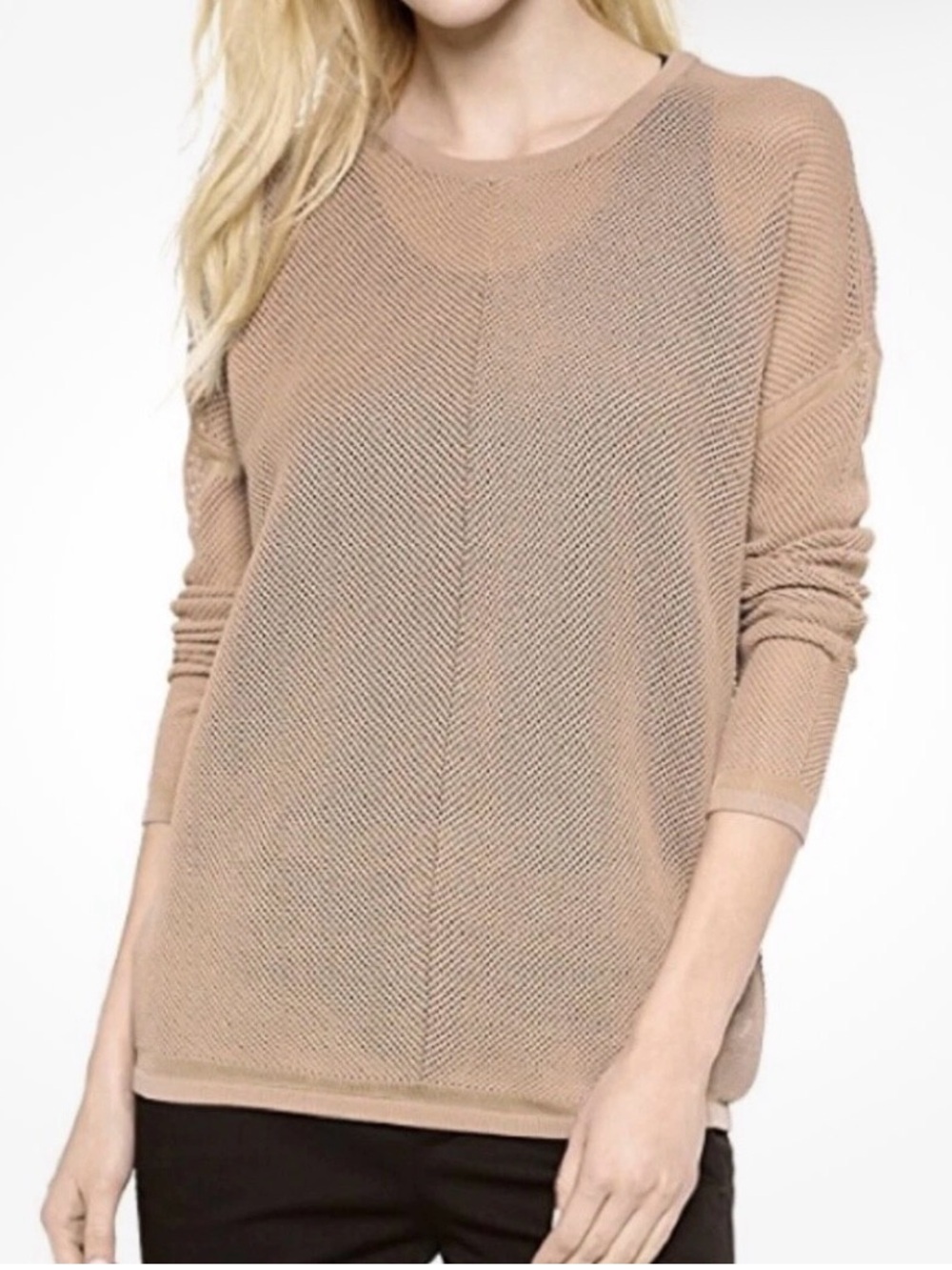Vince Open Knit Mesh Sweater XL Cocoa Brown Sheer Long Sleeve Crewneck EUC